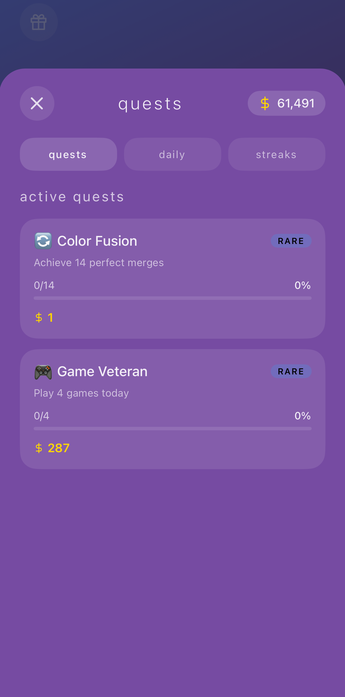 Colour Merge Quests Screen