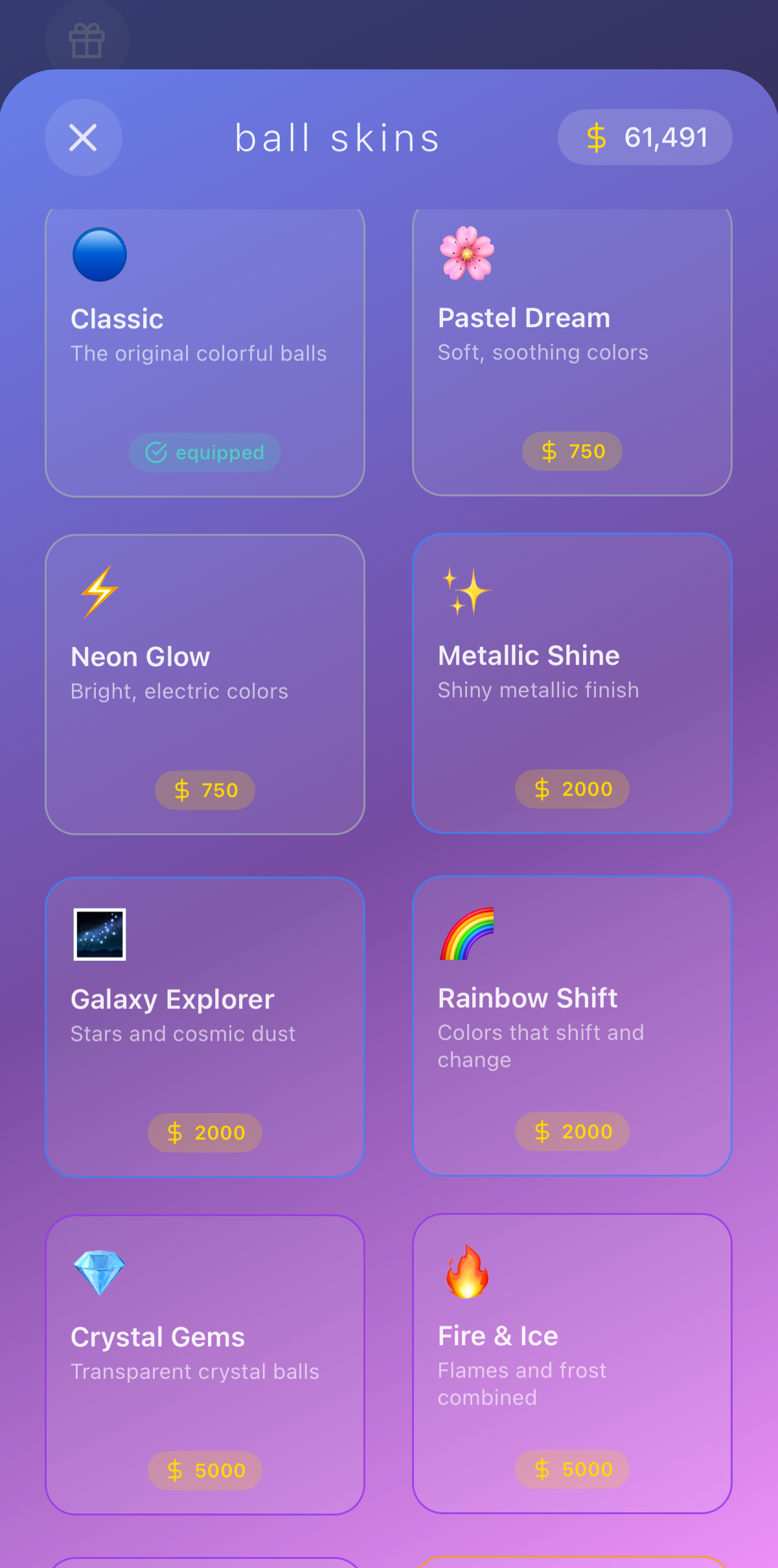 Colour Merge Skins Screen