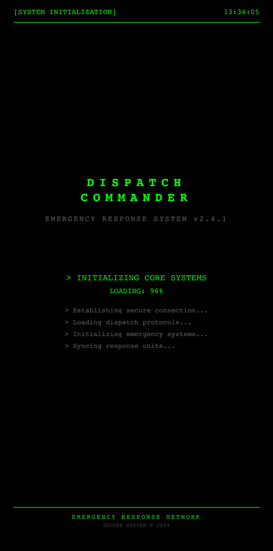 Dispatch Commander — system initialization screenshot